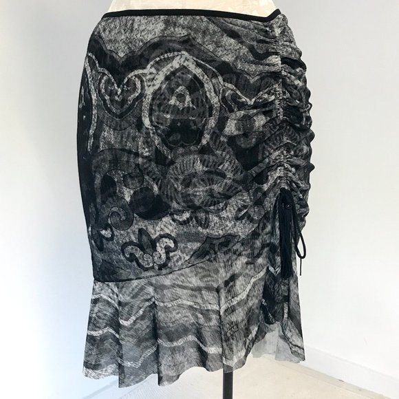 Vintage 90s Vivienne Tam S/M Mesh Print Skirt Grey - Picture 1 of 14